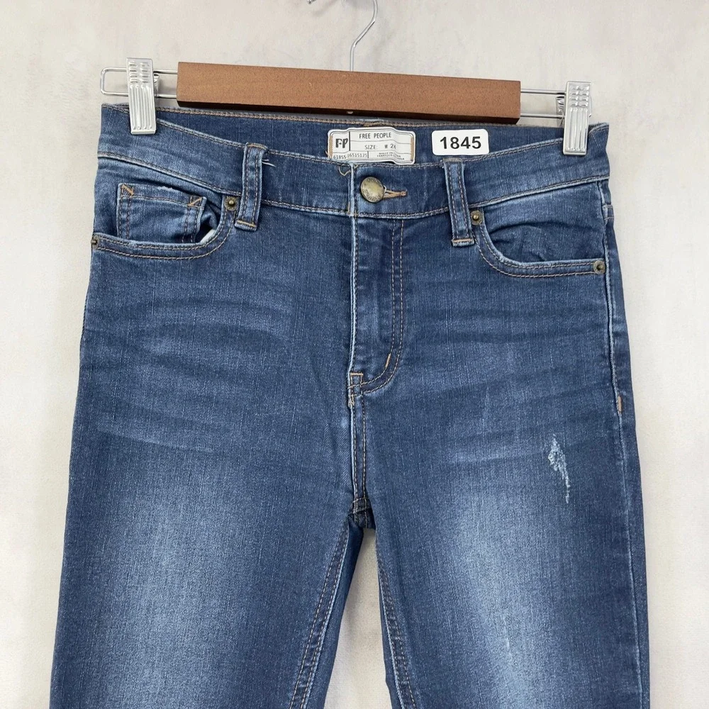 Free People Great Heights Jeans Size 24 Distressed Raw Hem Skinny Y2K Indie Boho